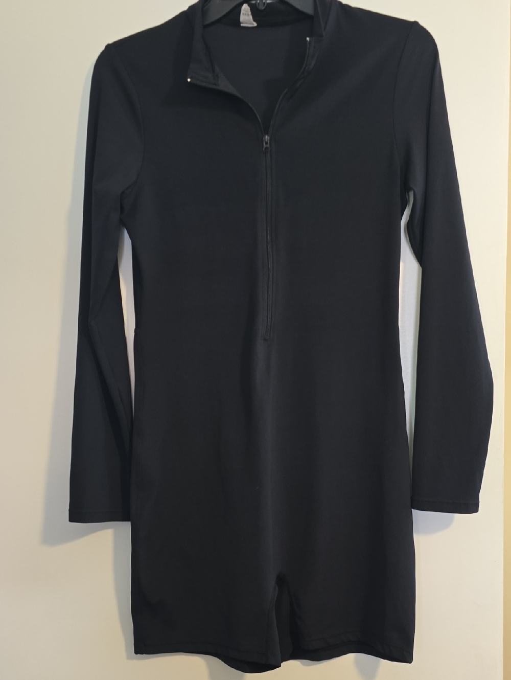Black Long Sleeve Zip-Front Romper